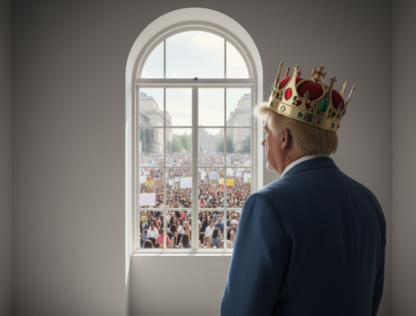 King Donald Overlooking His Loyalists On No Kings Day